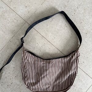 BAGGU Brown and White Striped Crescent Bag